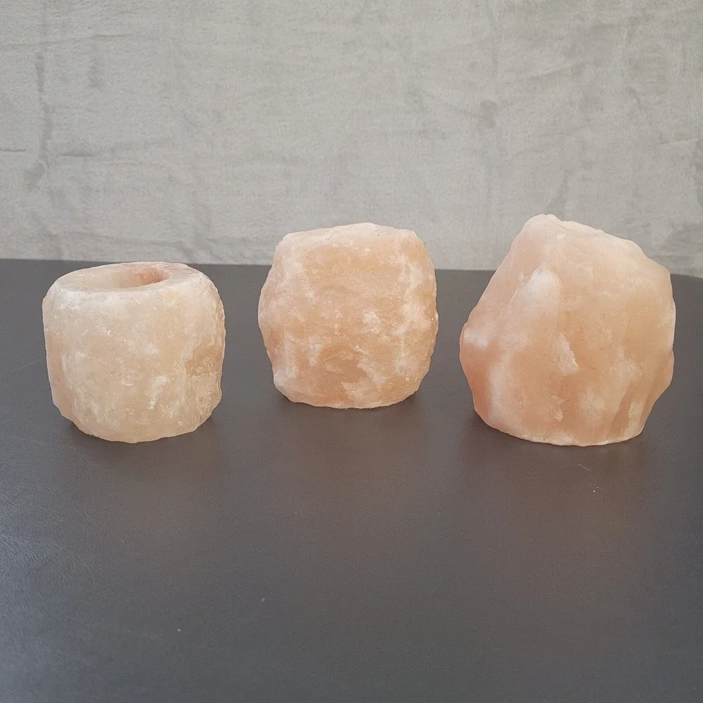 Himalayan Pink Salt Candle Holders Set of 3 Tea Light Crystal Natural Decor
